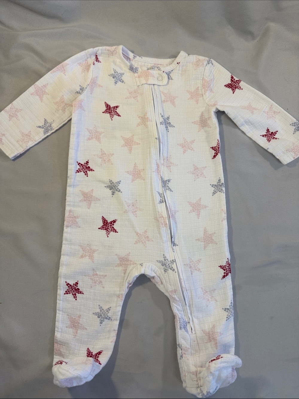 aden + anais White Footed Sleeper with Pink and Silver Star Print